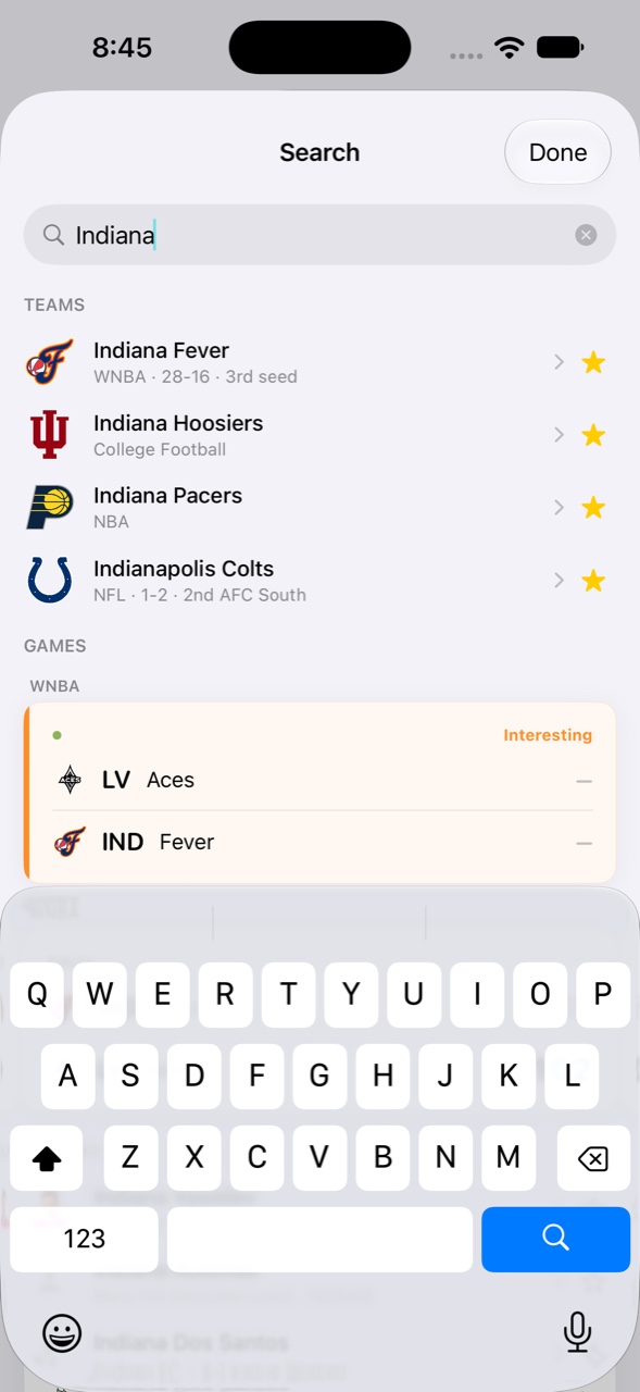 Searching for Indiana returns the Fever, the Hoosiers, the Pacers and the Colts across four leagues